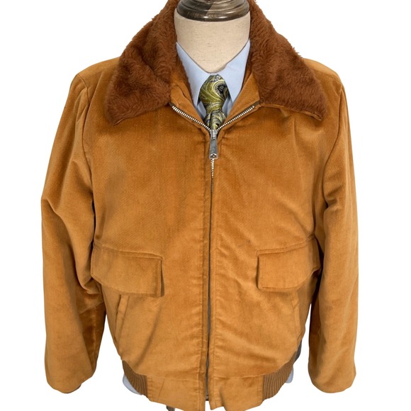 California Imperial Jacket Mens 44 Golden Brown Brushed Corduroy Bomber Faux Fur